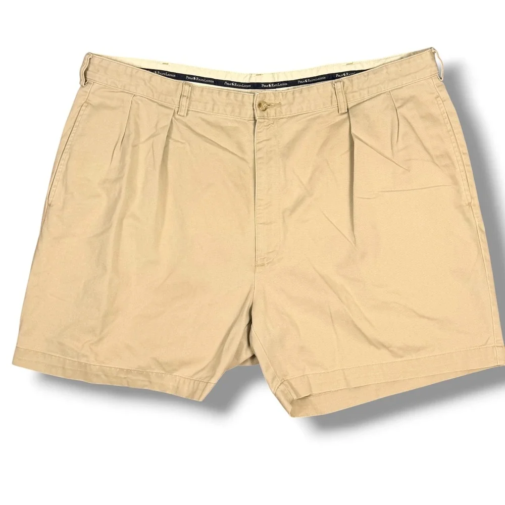 Vintage Polo Ralph‎ Lauren Andrew Chino Short Men 42 Tan Pleated Cotton Classic